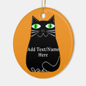 Zwarte dikke kat met groene ogen Aangepaste tekst Keramisch Ornament (Links)