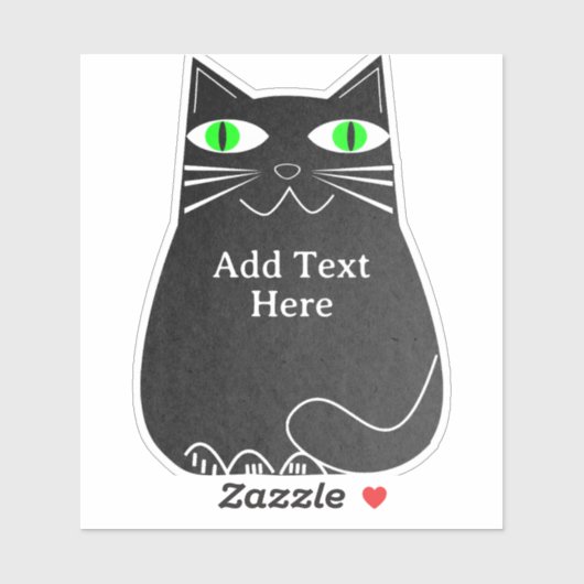 Zwarte dikke kat met groene ogen Aangepaste tekst Sticker (Vel)