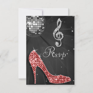 Zwarte Disco Bal Glitter Hoge Hakken RSVP Kaartje