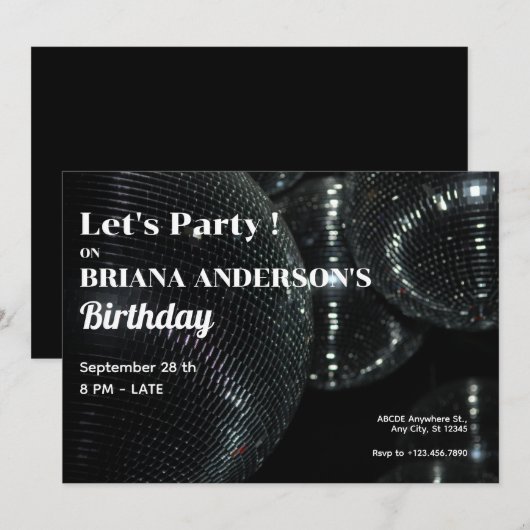 Zwarte Disco Bol  Kaart (Voorkant / Achterkant)