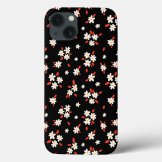Zwarte ditsy daisy bloemenprint iPhone 13 hoesje