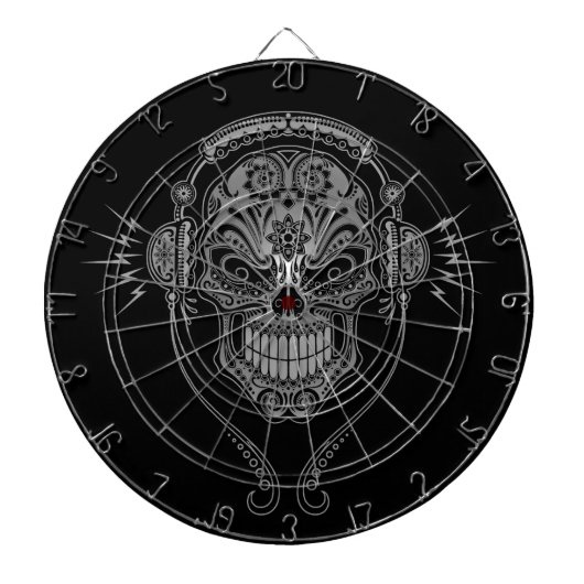 Zwarte DJ Sugar Skull Dartbord (Voorkant)