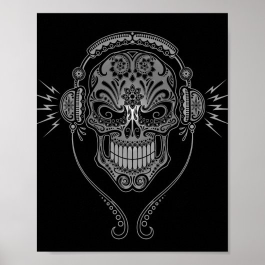 Zwarte DJ Sugar Skull Poster (Voorkant)