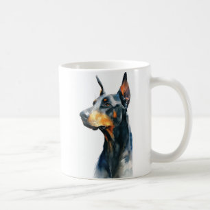 Zwarte dobermann aquarel portret koffiemok