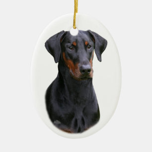 Zwarte Dobermann Pinscher-sieroren Keramisch Ornament