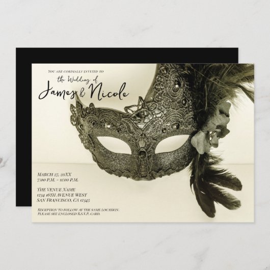 zwarte doder Masquerade Masker Tan Wedding Kaart (Voorkant / Achterkant)