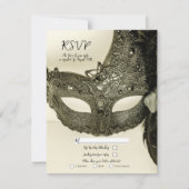 zwarte doder Masquerade Masker Wedding RSVP Kaart (Voorkant)