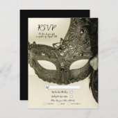  zwarte doder Masquerade Masker Wedding RSVP Kaart (Voorkant / Achterkant)