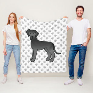 Zwarte Dog Argwan Cute Cartoon Hond & Pootjes Fleece Deken