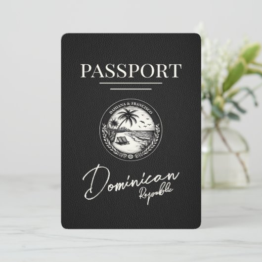 Zwarte Dominicaanse Republiek Paspoort Save The Date (Staand voorkant)