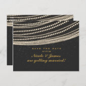 Zwarte donkere nachthemel en slingerlicht Save The Aankondigingskaart (Voorkant / Achterkant)