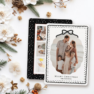 Zwarte Doodle Lijstjes & Strik 4 Foto Kerstmis Feestdagenkaart