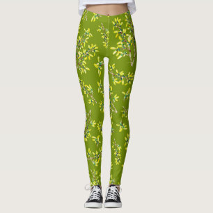 Zwarte doorntakken groen leggings