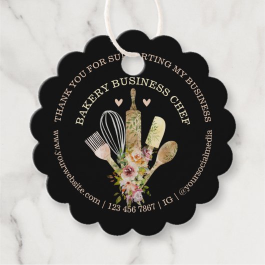Zwarte doos Catering Bakkerij Chef Rustic Bedankjes Labels (Voorkant)