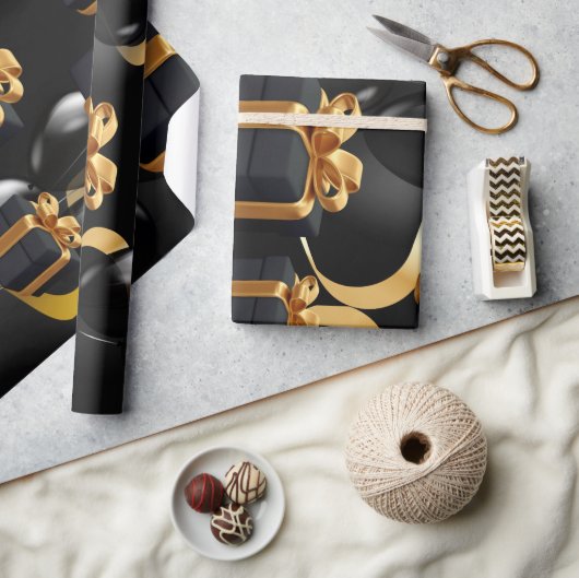 Zwarte doos met cadeaus en goudpit papier met pit (Crafts)