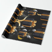 Zwarte doos met cadeaus en goudpit papier met pit (Uitgerold)