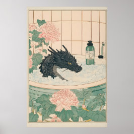 Zwarte Draak Badkamerprint Japanse Ukiyo-e Kunst Poster
