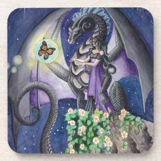 Zwarte draak met vlinderdrakenkunst drankjes onderzetter