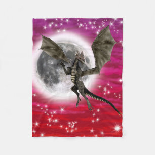 Zwarte Draak - Mythisch Fantasie Wezen Rode Lucht Fleece Deken