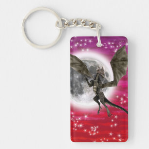 Zwarte Draak - Mythisch Fantasie Wezen Rode Lucht Sleutelhanger