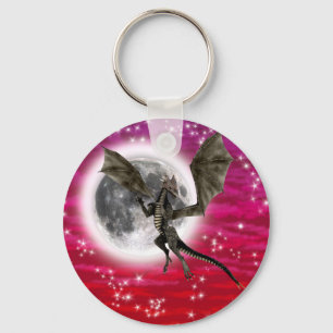 Zwarte Draak - Mythisch Fantasie Wezen Rode Lucht Sleutelhanger