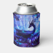 Zwarte draak, nachtelijke bosscène. blikjeskoeler (Blikje Achterkant)