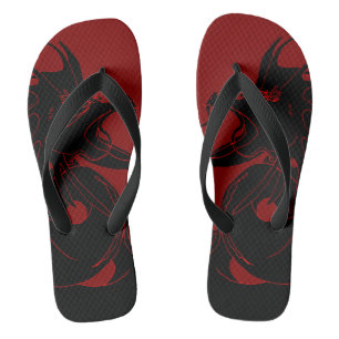 Zwarte draak op rood teenslippers