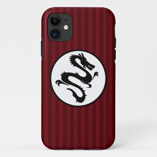 Zwarte draak Silhouette op rode strepen Case-Mate iPhone Case (Achterkant)
