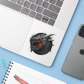 Zwarte Draak Sticker (Laptop met iPhone)
