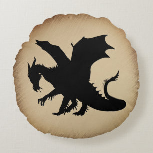 Zwarte Dragon Rustic Achtergrond Rond Kussen