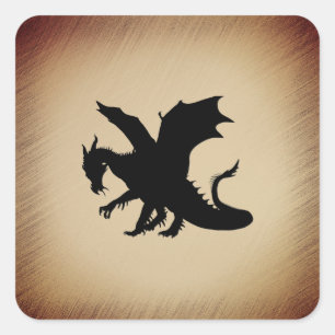 Zwarte Dragon Rustic Achtergrond Vierkante Sticker