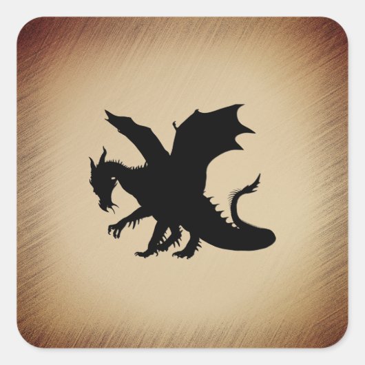 Zwarte Dragon Rustic Achtergrond Vierkante Sticker (Voorkant)