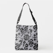 Zwarte draken patroon outline.b Grijs BG Crossbody Tas (Achterkant)