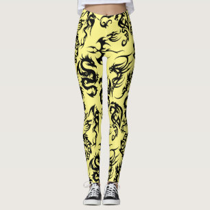 Zwarte draken patroon outline.b L Geel BG Leggings