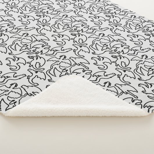 Zwarte draken patroon outline.b L Grijs BG Sherpa Deken (3/4)