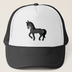 Zwarte Dravende Paard Lieve Cartoon Illustratie Trucker Pet