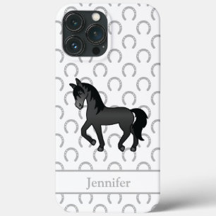 Zwarte Dravende Paard Mooie Cartoon Illustratie iPhone 13 Pro Max Hoesje
