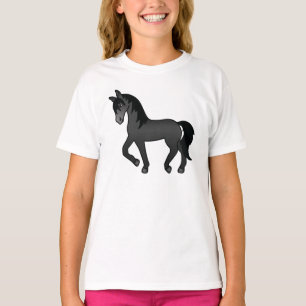 Zwarte Dravende Paard Mooie Cartoon Illustratie T-shirt
