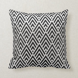 Zwarte driehoeken White Grey Art Deco Geometry Kussen
