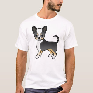 Zwarte driekleurige Chihuahua Cartoon Hond met Gla T-shirt