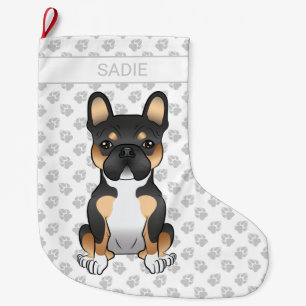 Zwarte driekleurige Franse Bulldog Frenchie Hond & Grote Kerstsok