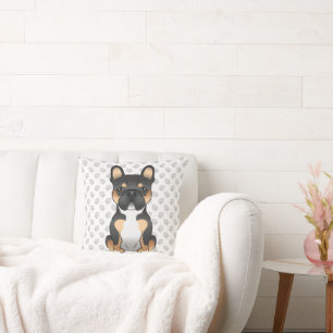 Zwarte driekleurige Franse Bulldog Frenchie Hond & Kussen