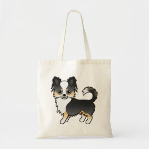 Zwarte driekleurige langharige Chihuahua cartoon h Tote Bag