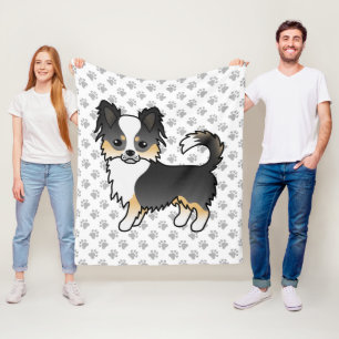 Zwarte driekleurige langharige Chihuahua-hond & po Fleece Deken
