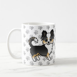 Zwarte driekleurige langharige Chihuahua-hond & po Koffiemok