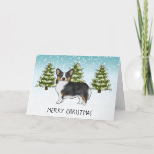 Zwarte driekleurige Pembroke Corgi hond Winter Ker Kaart