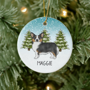 Zwarte driekleurige Pembroke Corgi hond Winter Ker Keramisch Ornament