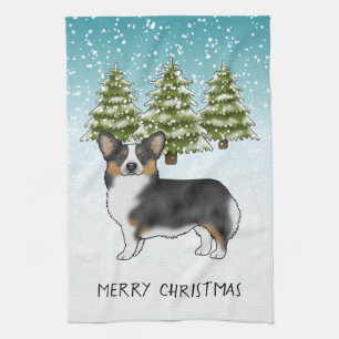Zwarte driekleurige Pembroke Corgi hond Winter Ker Theedoek