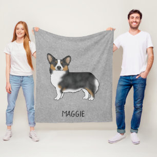 Zwarte driekleurige Pembroke Welsh Corgi hond grij Fleece Deken