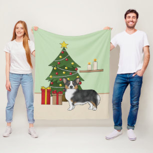 Zwarte driekleurige Pembroke Welsh Corgi Kerstboom Fleece Deken